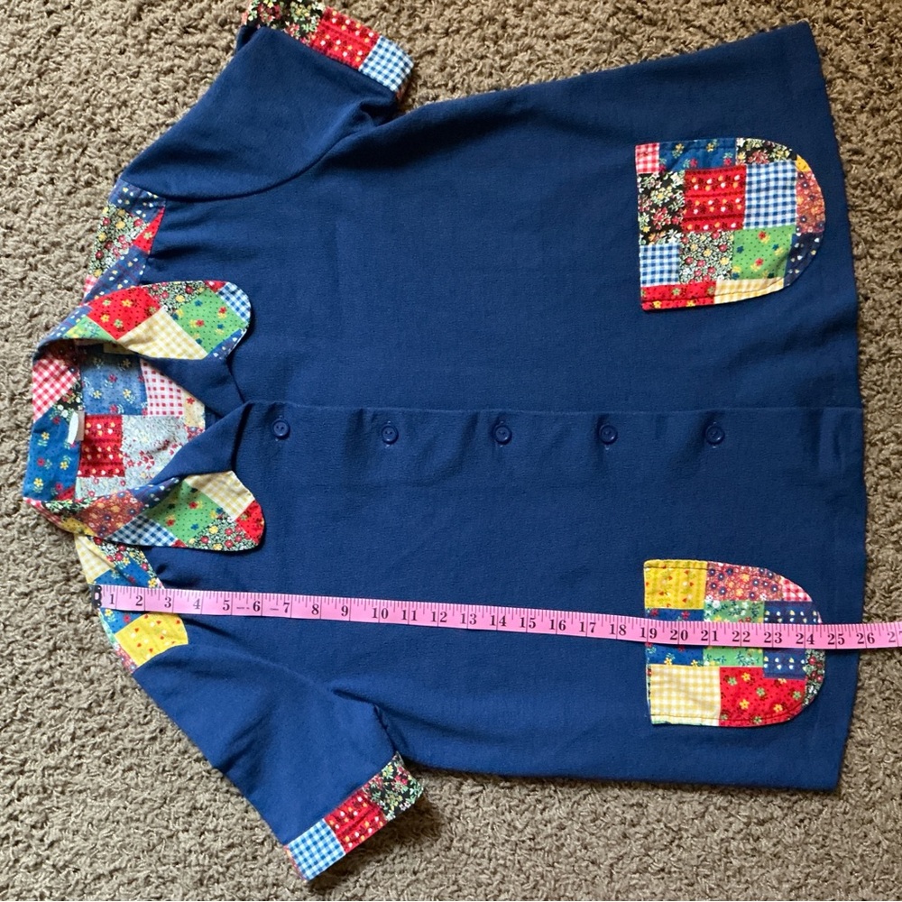 Vintage 1970’s Patchwork Button Down Smock Shirt,… - image 6